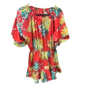 Umgee Romper Floral Snap Button Front Elastic Waist Pink Green Women Sz Small A5